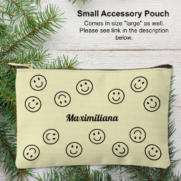 Happy Faces Black on Yellow- SMALL Accessory Pouch