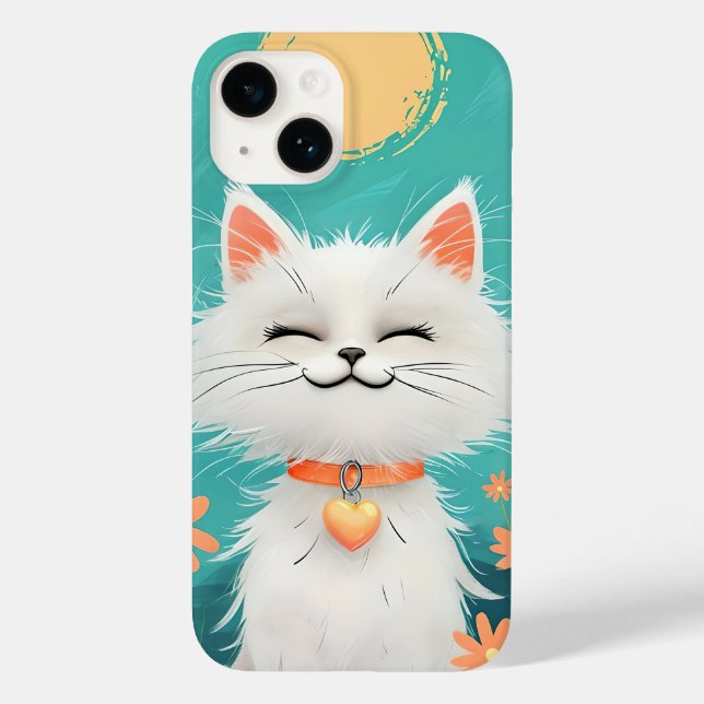 Happy Fluffy White Cat Phone Case - Sunny Smile &  (Verso)