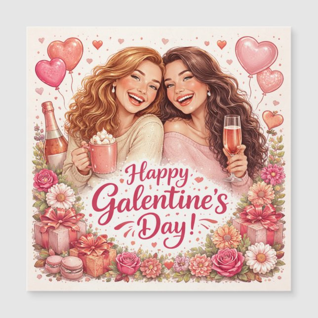 Happy Galentine's Day Greeting Card, Magnetic Card (Frente)