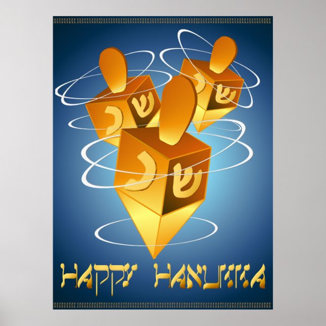 Happy Hanukka Dreidels Impressão (Frente)
