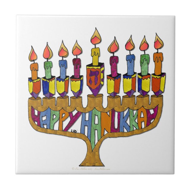 Happy Hanukkah Dreidels Menorah (Frente)