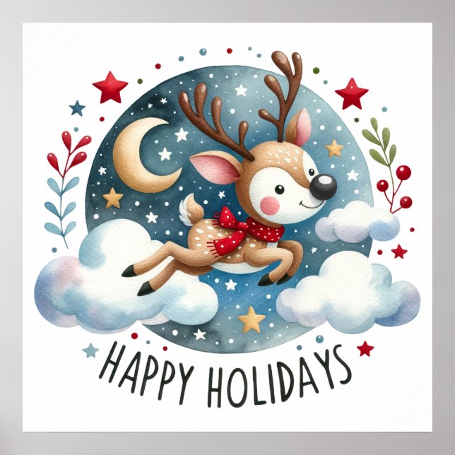Happy Holidays Reindeer Poster (Frente)