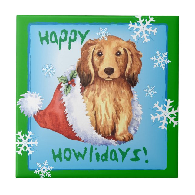 Happy Howliday Longhaired Dachshund (Frente)