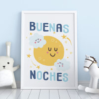 Happy Moon e Stars Nursery Art em espanhol Poster