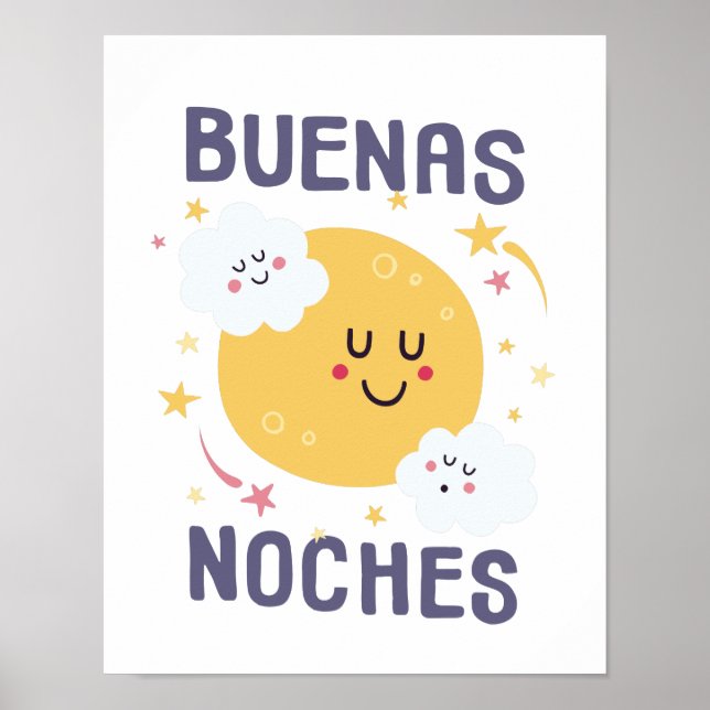 Happy Moon e Stars Nursery Art em espanhol Poster (Frente)