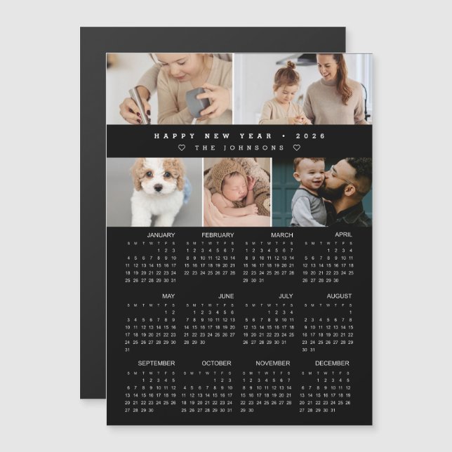 Happy New year 2026 Calendar Photo Collage black (Frente/Verso)