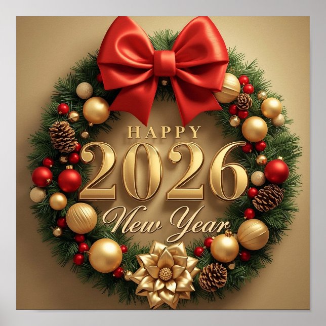 happy new year 2026 classic wreath poster (Frente)