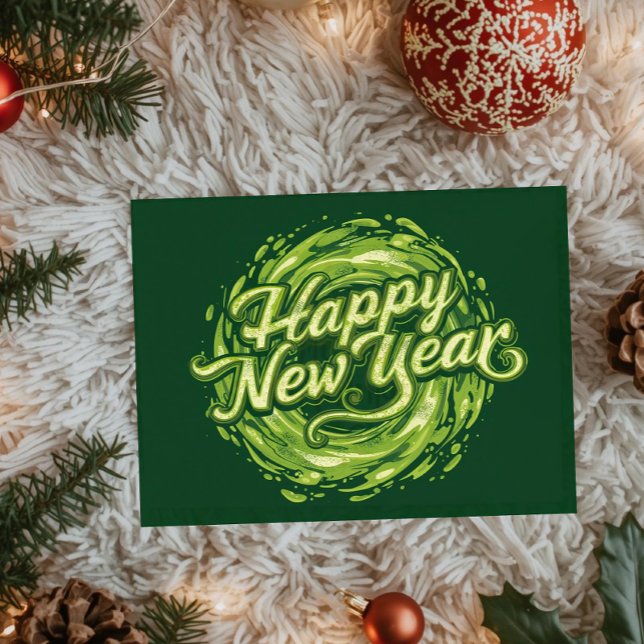 Happy new Year green Swirl Flat Card (Criador carregado)