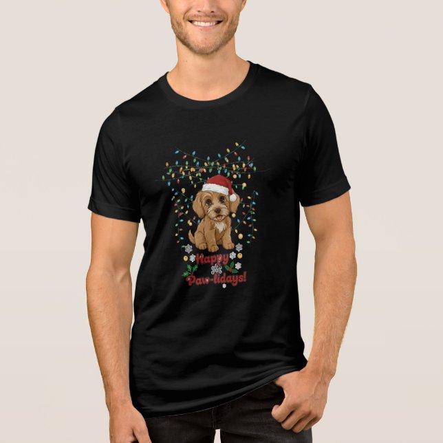 Happy Paw-lidays Christmas Cockapoo Design T-Shirt (Frente)