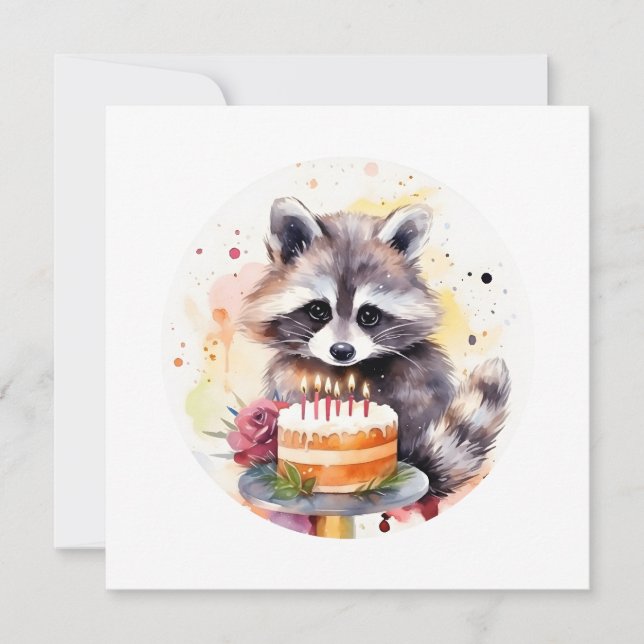 Happy Raccoon com bolo de aniversário (Frente)