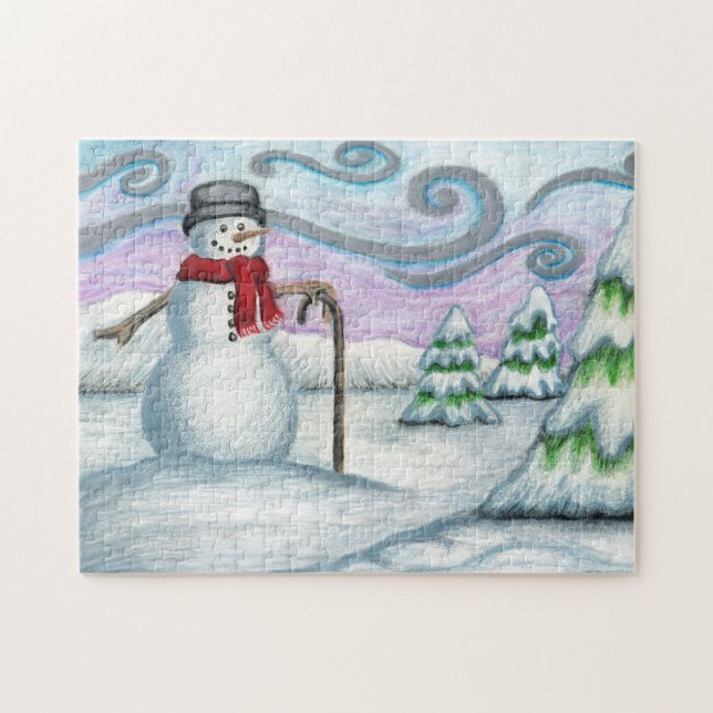 Happy Snowman Winter Wonderland Quebra-cabeça (Horizontal)