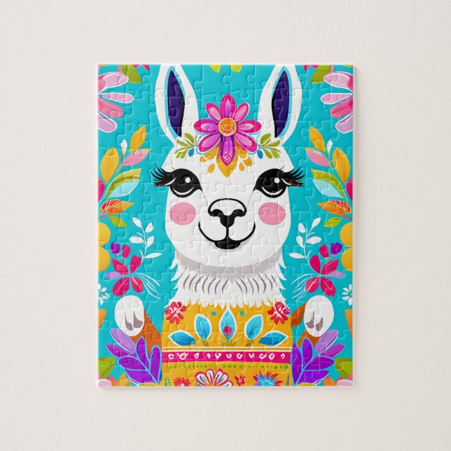 Happy Sweet Floral Llama Jigsee Quebra-cabeça (Vertical)