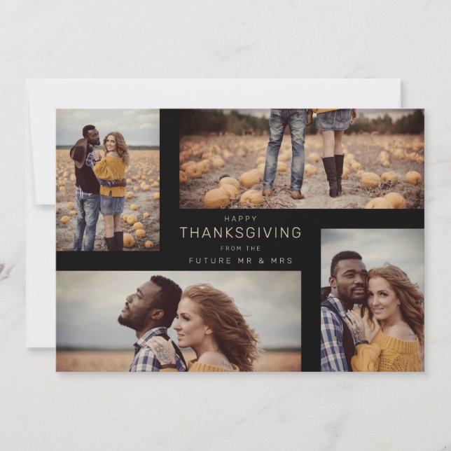Happy Thanksgiving 4 Photos Wedding Save Date (Frente)