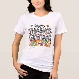 Happy Thanksgiving Leopard Print & Fall Leaves Tee