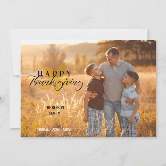 Happy Thanksgiving Script Leaves Family Photo (Frente)