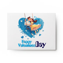 Happy Valentine’s Day Blue Heart Couple Envelope
