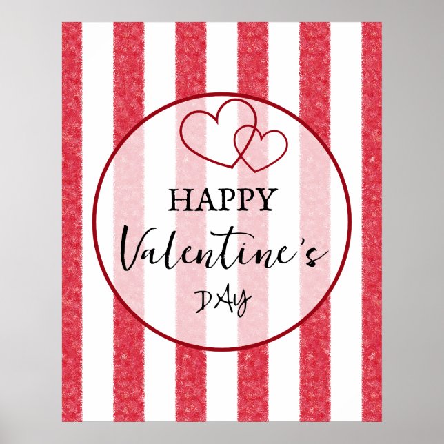 Happy Valentine's Day Heart Stripes Poster (Frente)