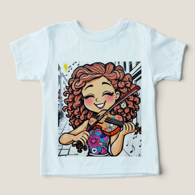 Happy Violin Girl Cartoon for Music Lovers (Design frontal)