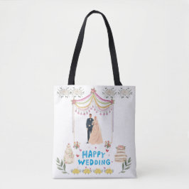 Happy Wedding Tote Bag – White Background Wedding 
