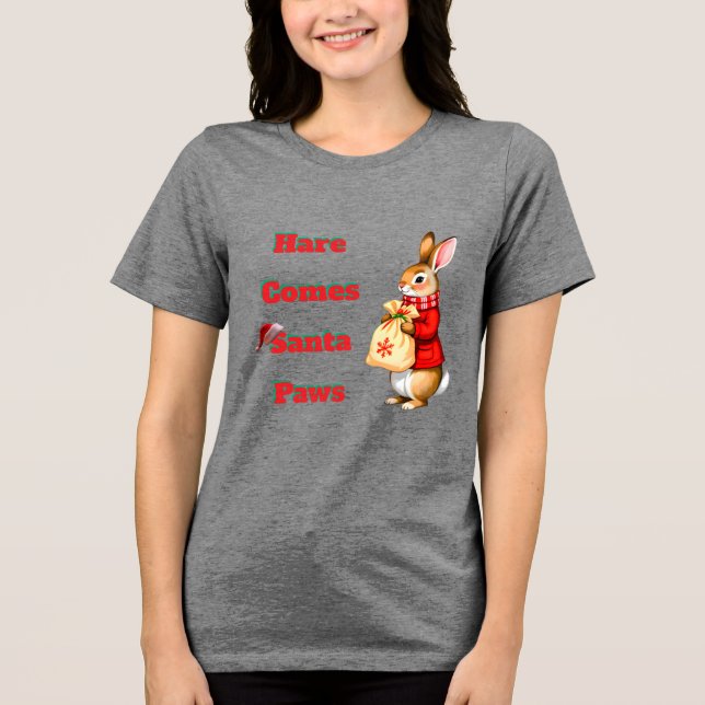 Hare Comes Santa Paws T-Shirt (Frente)