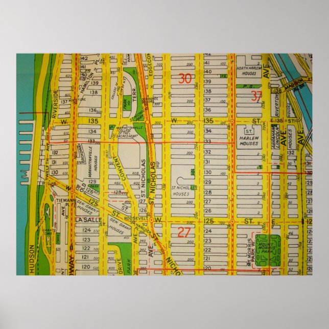 Harlem, Manhattan Vintage Map Poster (Frente)