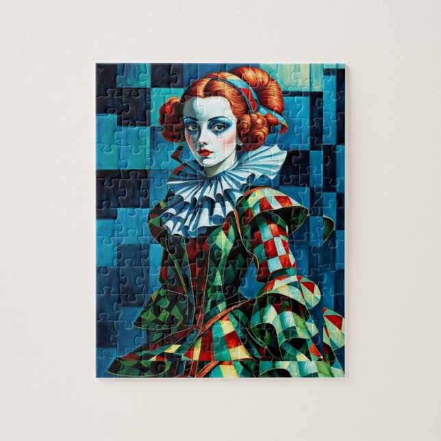 "Harlequin Elegance: Quebra-cabeça Arte Premium" (Vertical)