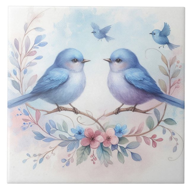 Harmonia Bluebird em Azulejo cerâmico floral (Frente)