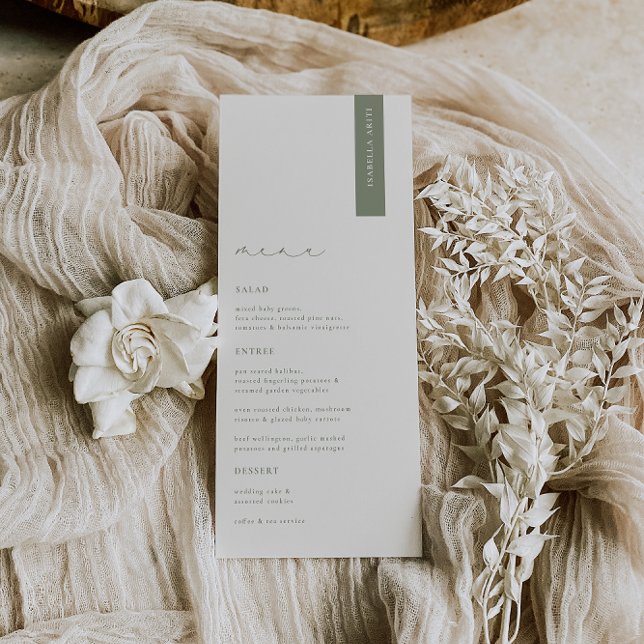 HARMONY Sage Green Modern Wedn Menu Place Card (Criador carregado)