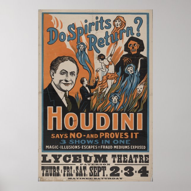 Harry HOUDINI Mentalista VAUDEVILLE Poster (Frente)