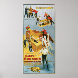 Harry Houdini, poster vintage vivo enterrado, 1914