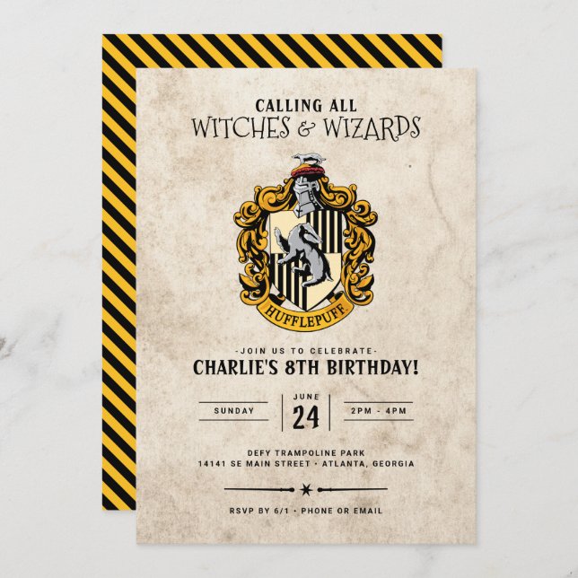 Harry Potter Birthday | Convite Hufflepuff (Frente/Verso)
