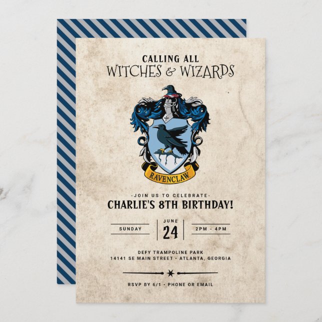 Harry Potter Birthday | Convite Ravenclaw (Frente/Verso)