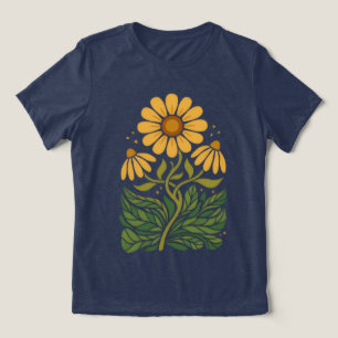 Harvest Gold Retro Botânico Tri‑Blend Camiseta Fem