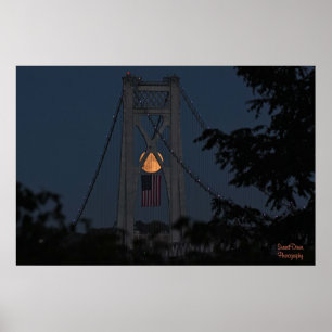 Harvest Moonrise sobre a Poster de Bandeira Americ
