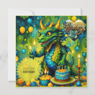HARVEY ~ Cartão de Aniversário ~ Dinossauro ~ Verd