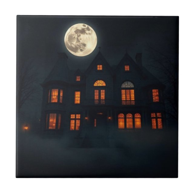 Haunted Gothic Mansion Halloween Ceramic Tile (Frente)