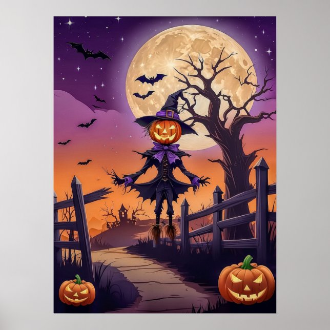 Haunted Pumpkin Path under Glowing Moon Poster (Frente)