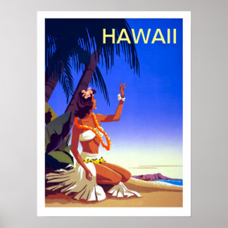Havaí, garota na ilha tropical, pôster de viagem v