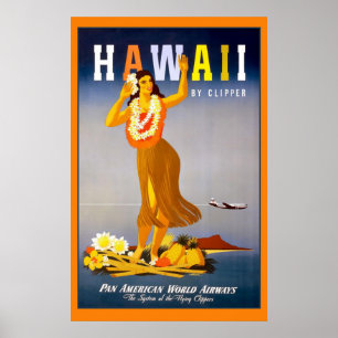 Havaí pelo poster das viagens vintage da