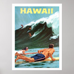 Havaí, surfando, onda grande, poster das viagens