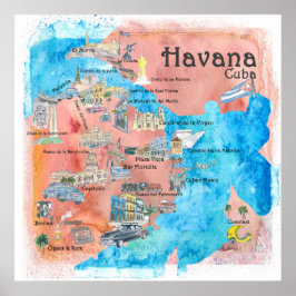 Havana Cuba Illustrated Travel Poster Map