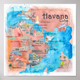Havana Cuba Illustrated Travel Poster Map