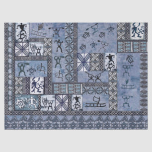 Hawaian Paddleman Petroglicph Tapa Papel Tecido