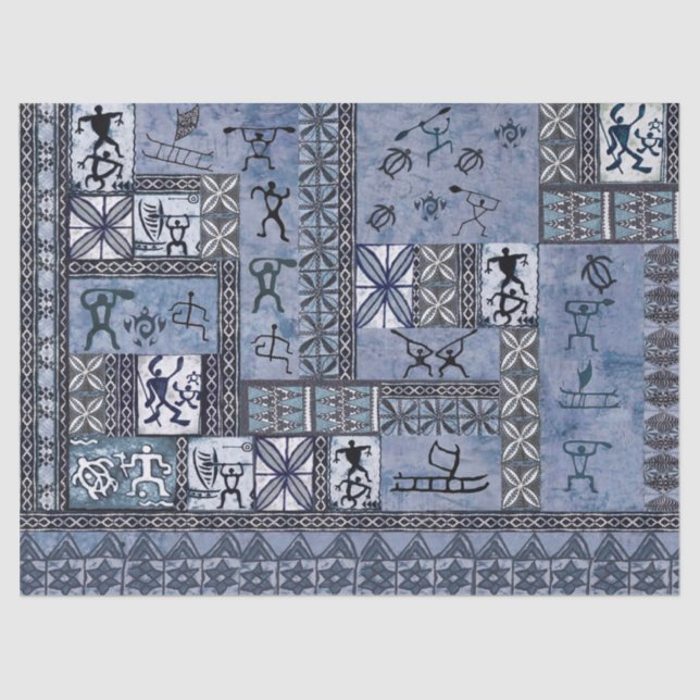 Hawaian Paddleman Petroglicph Tapa Papel Tecido (Frente )