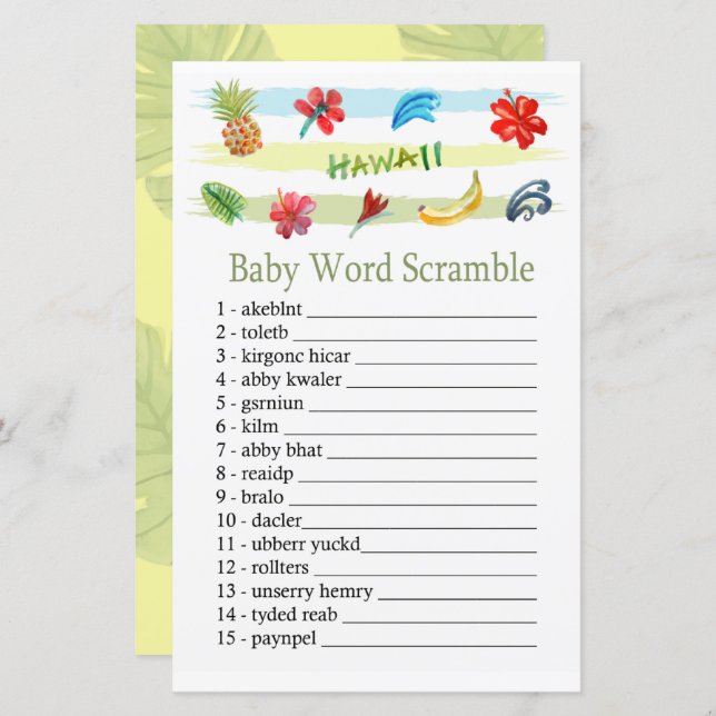 Hawaii Baby word scramble game (Frente/Verso)
