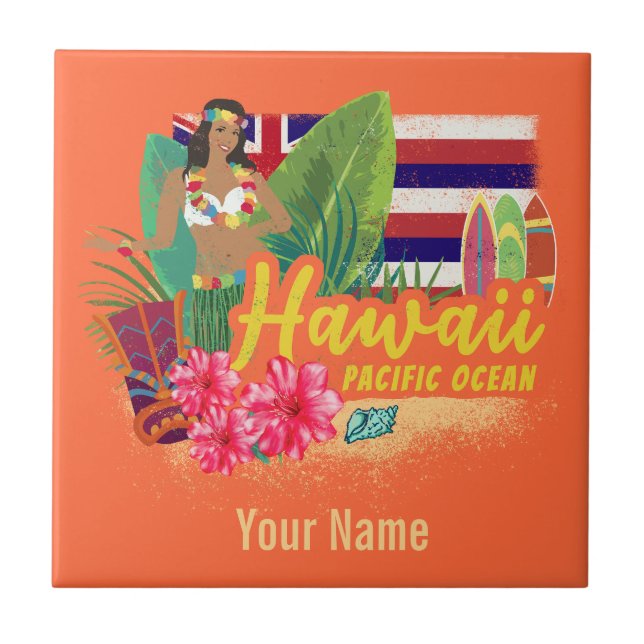 Hawaii Hula Dancer Retro Pacific Vintage Souvenir (Frente)