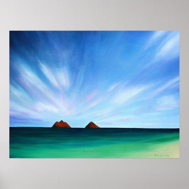 Hawaii Mokulua Islands Ocean Art Poster (Frente)