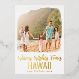 Hawaii Photo Beach Cartão de Natal Watercolor Foil