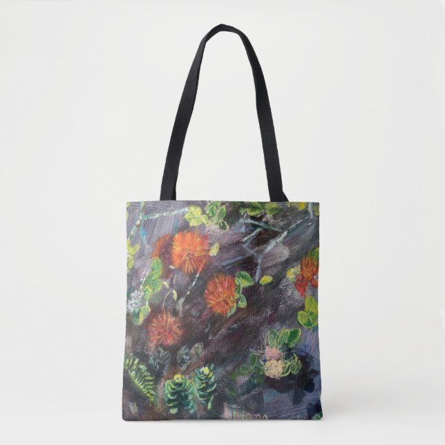 Hawaiian flora black and red Tote (Frente)