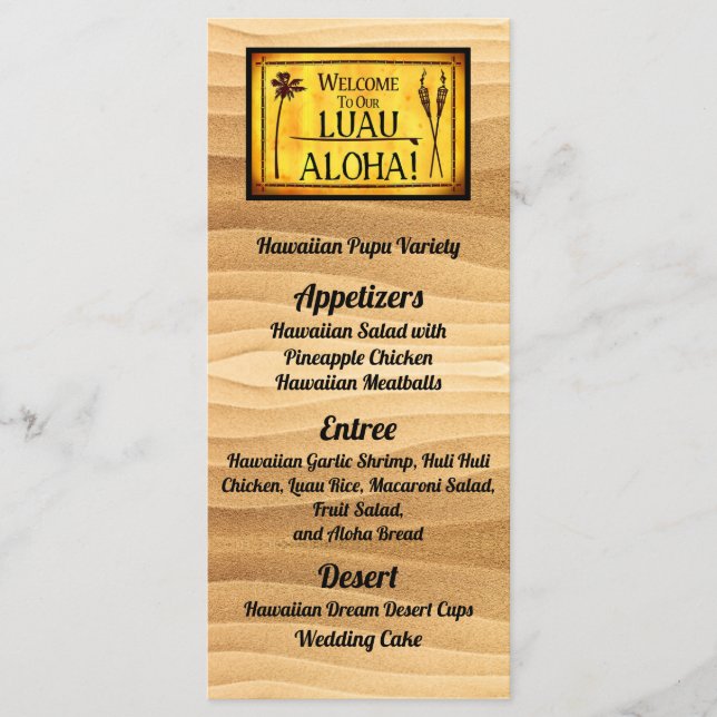 Hawaiian Luau Wedding Flat Menu (Frente)